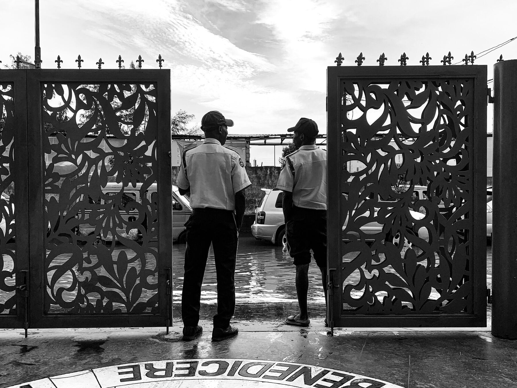 Izikhulu security officers stationed at a gated entrance
